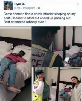 Businesswoman finds drunk stranger asleep in her bed so takes a selfie