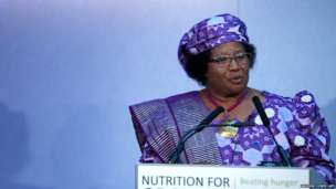 President of Malawi Joyce Banda addresses the Nutrition for Growth global hunger summit in central London on June 8, 2013, ahead of the G8 summit in Northern Ireland.